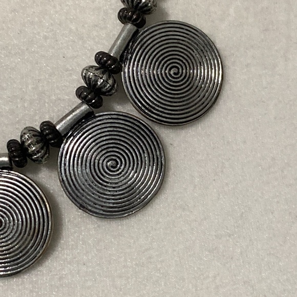 Edgy Rebel Rockstar Silver Disc Coin Whimsical Whimsigoth Swirl Black Necklace - Picture 7 of 11